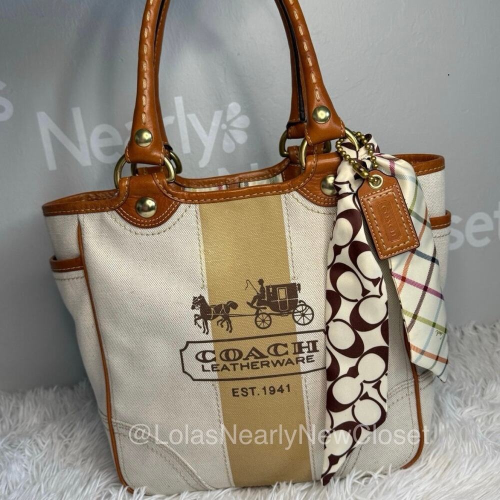 y2k COACH 2007 11791 Heritage Striped Tote Handbag